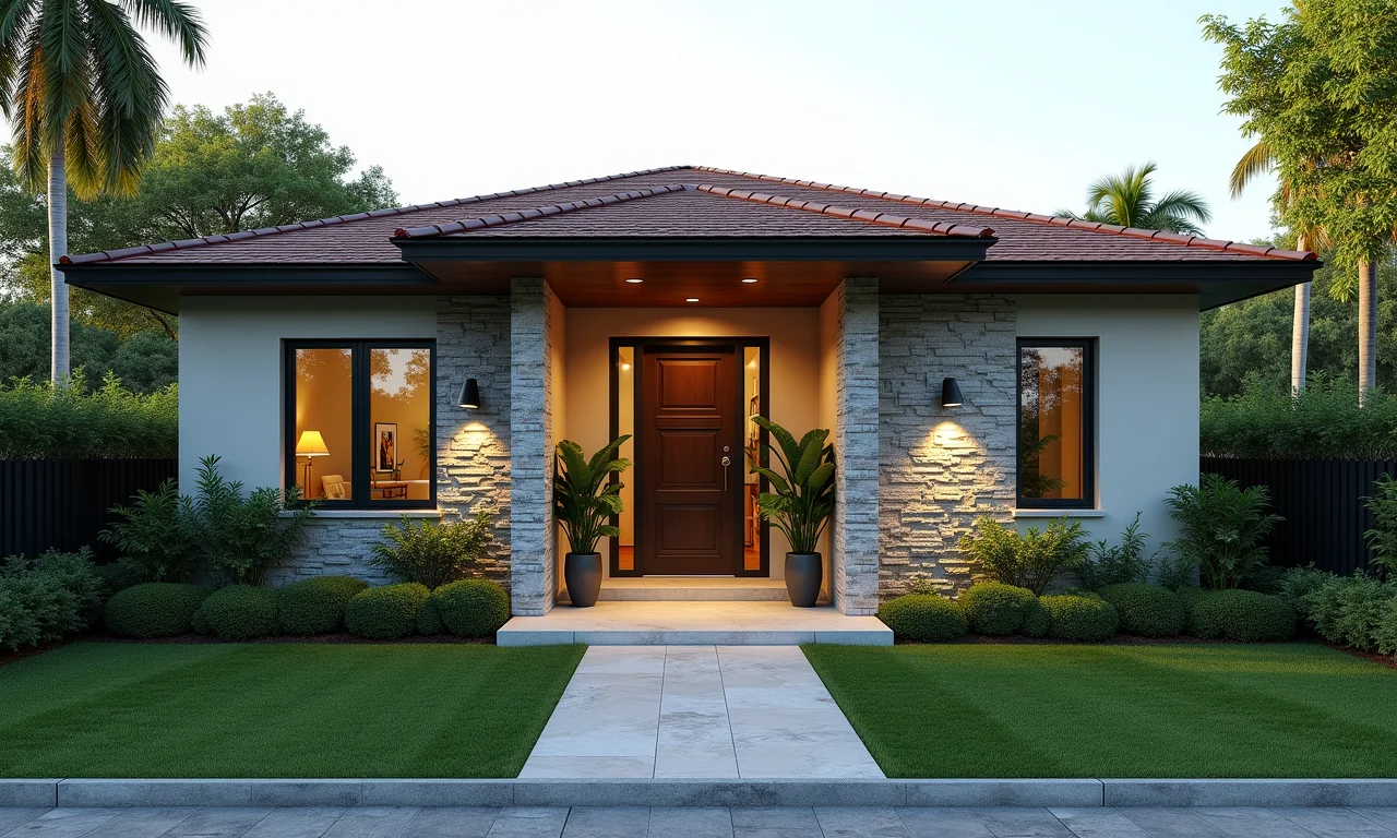 Muro ou cerca elegante em fachada de casa térrea.