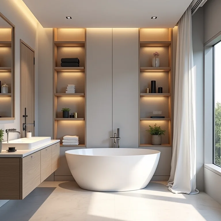 Nichos e prateleiras como elementos decorativos e funcionais no banheiro