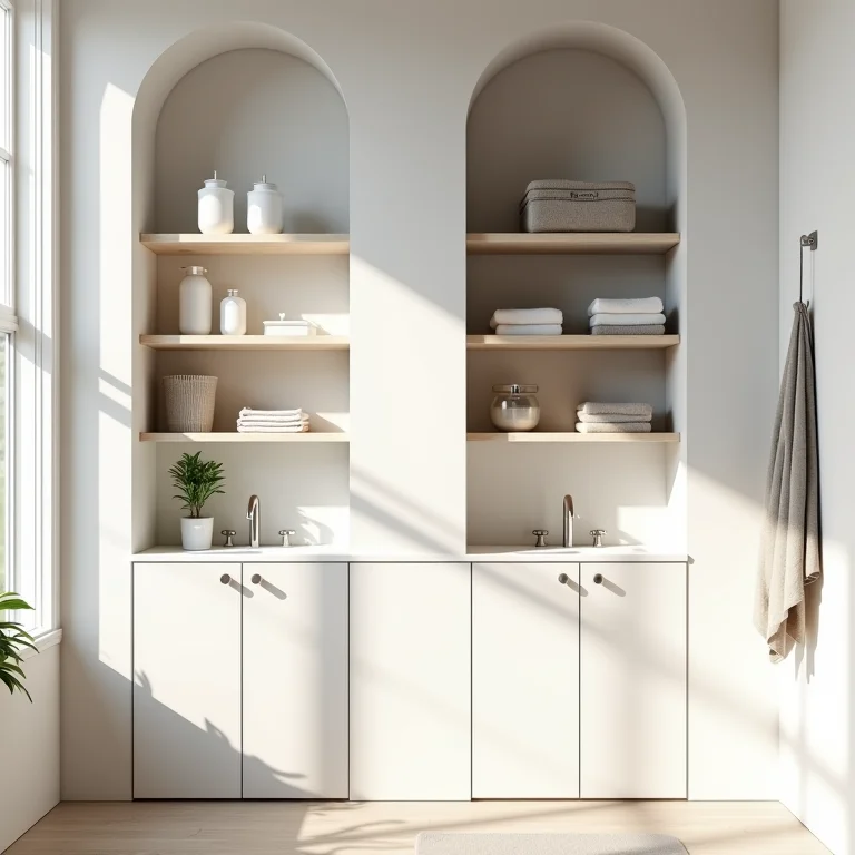 Nichos e prateleiras organizando um banheiro com estilo