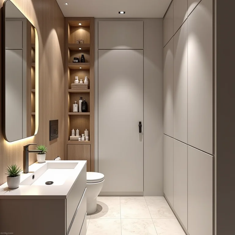 Nichos embutidos para organização em banheiro pequeno