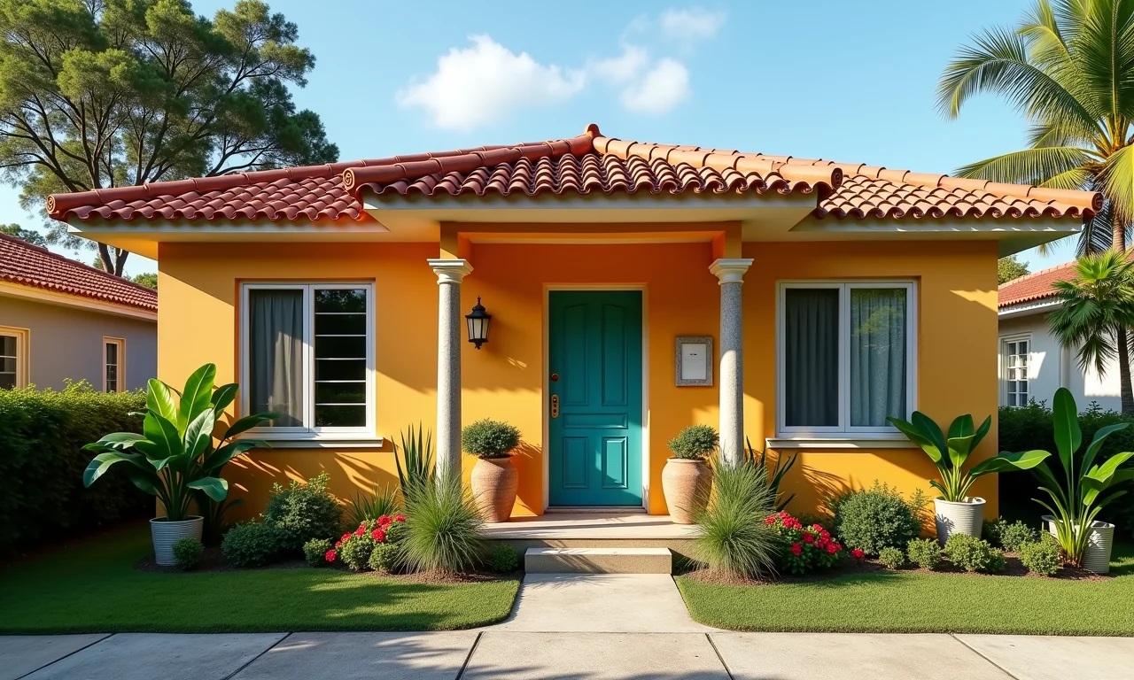 Objetos decorativos criativos em fachada de casa.