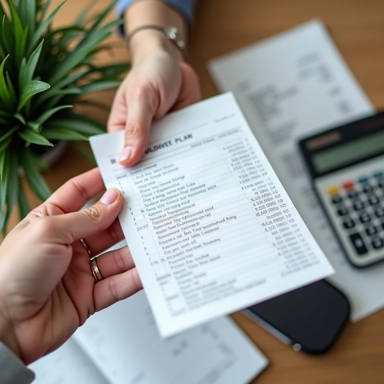 Orçamento de compras e recibos com calculadora.