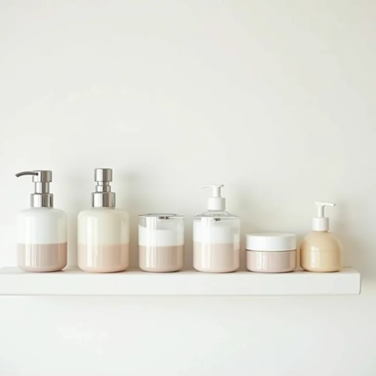 Organização de produtos de higiene pessoal em um armário de banheiro.