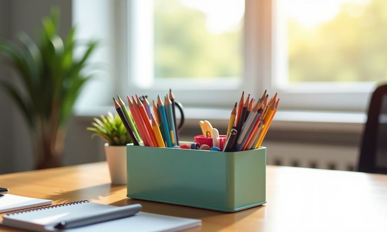 Organizador de mesa de escritório feito com caixa de sapato.