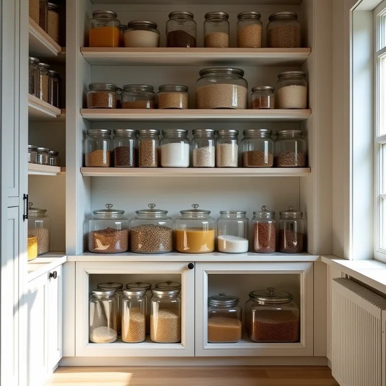 Otimização de espaço na cozinha com potes de vidro