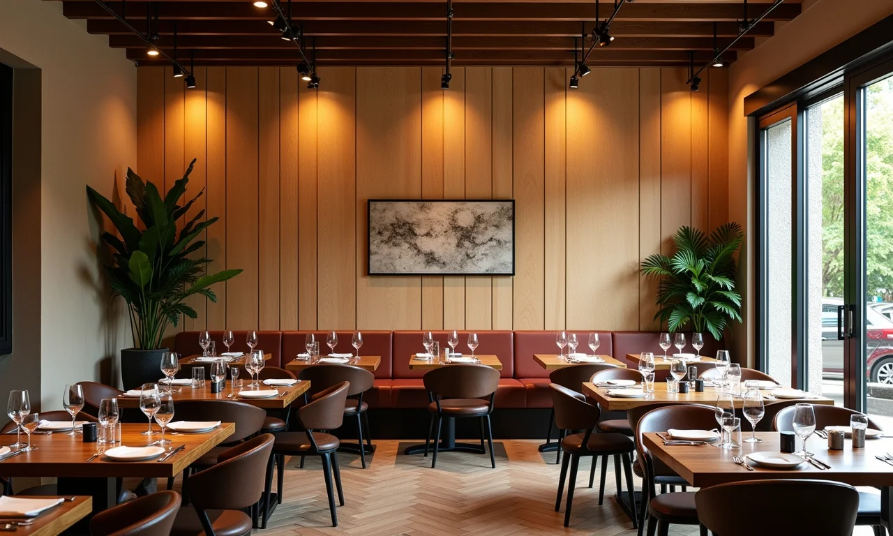 Painéis acústicos em restaurante melhorando a experiência sonora.
