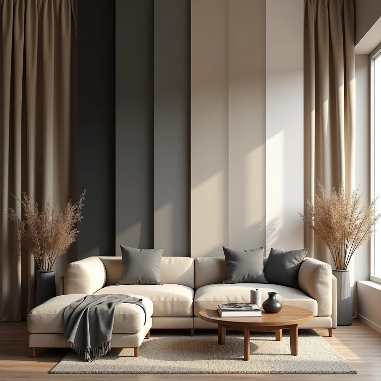 Paleta de cores com tons de cinza escuro e bege claro