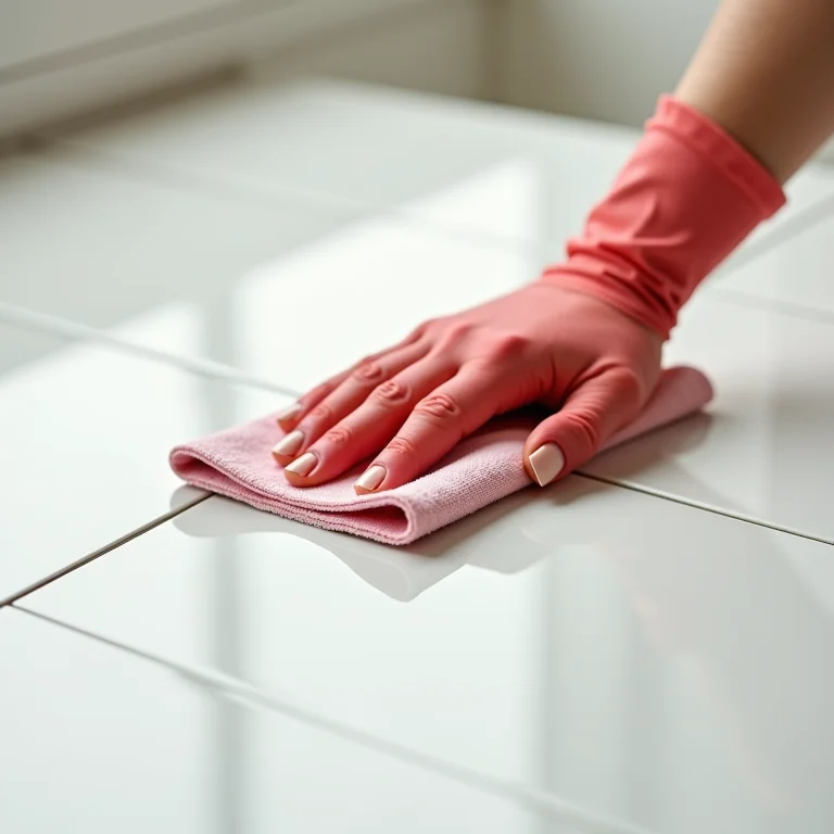 Pano de microfibra limpando porcelanato.