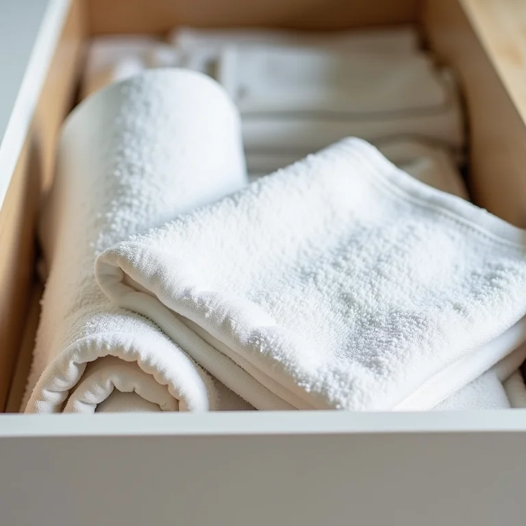 Panos de prato limpos e organizados em uma gaveta