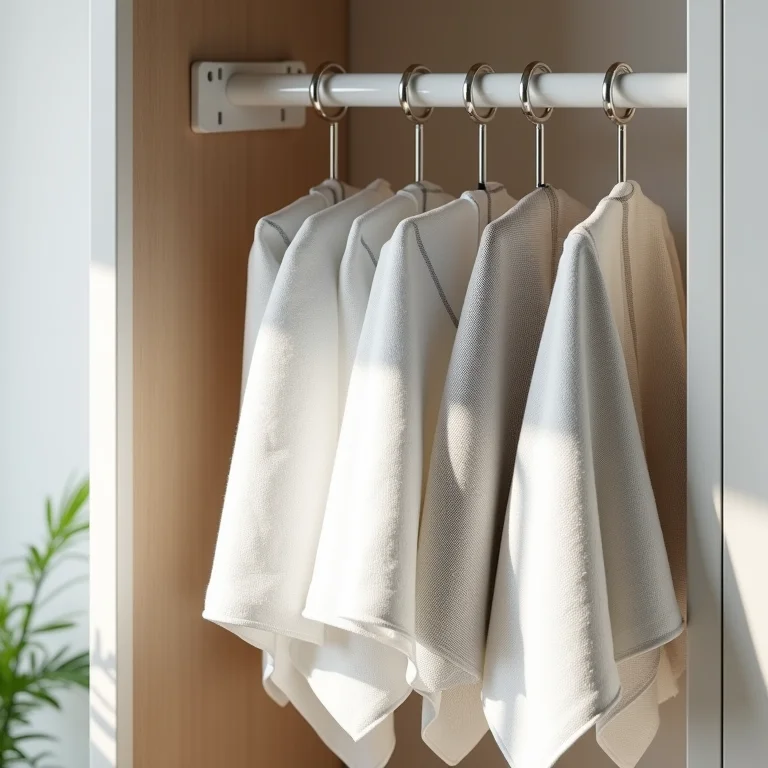 Panos de prato pendurados em barras e ganchos