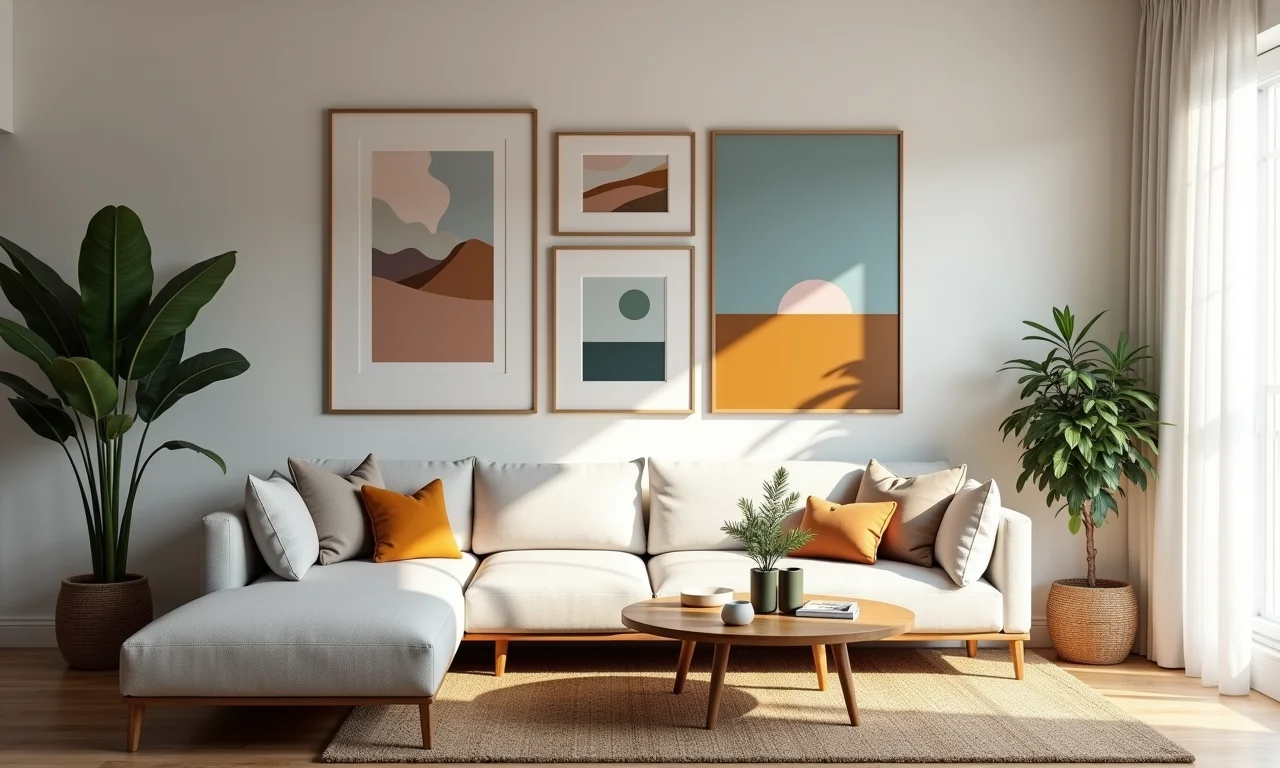 Parede de galeria DIY com quadros e pinturas acessíveis e personalizadas.