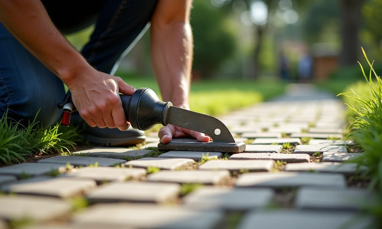 Passarela de Pedra São Tomé sendo mantida com ferramentas.