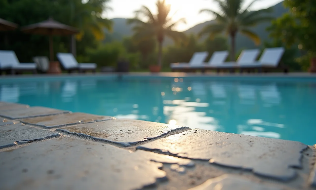 Pedra São Tomé como borda de piscina, integrando paisagem.