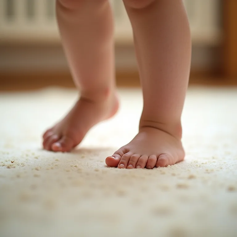 Pés de criança em piso seguro e antiderrapante