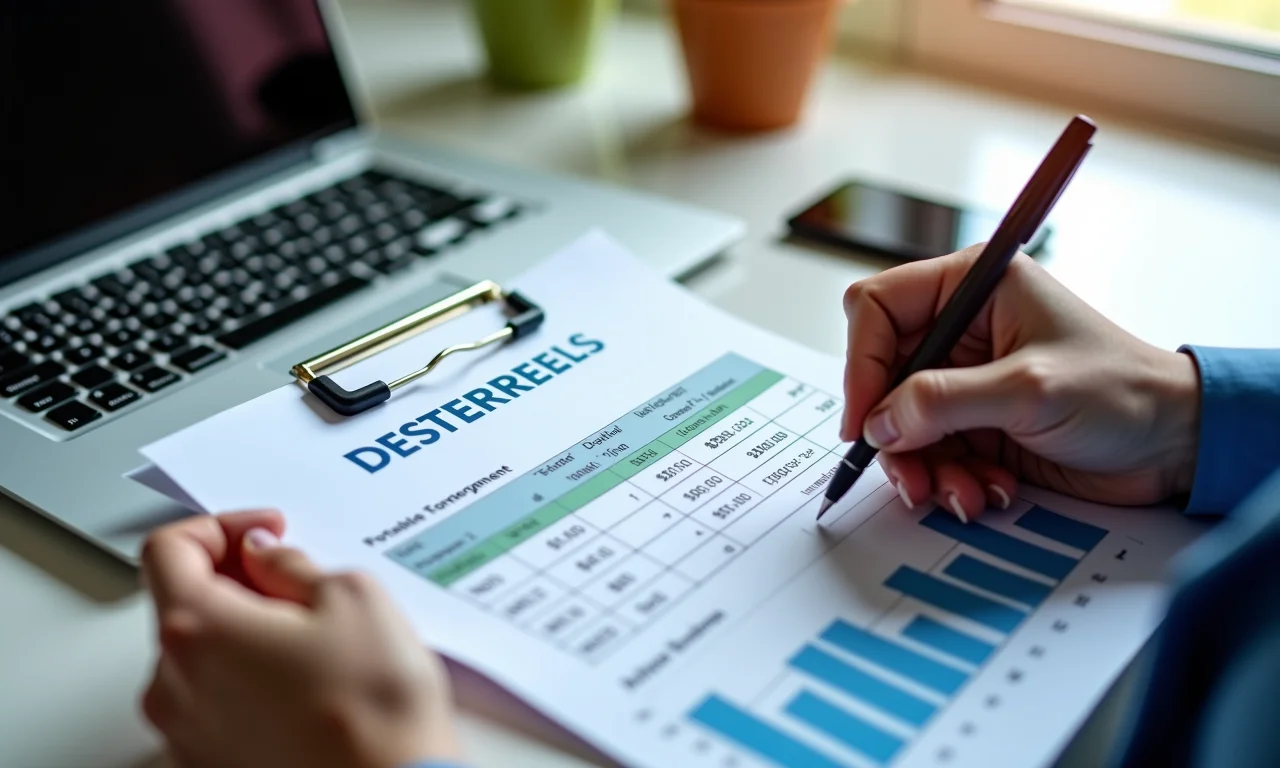 Pessoa calculando custos de aluguel de banheiro químico em planilha.