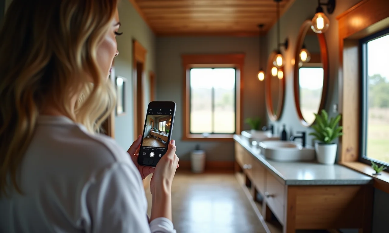 Pessoa navegando no Instagram em busca de projetos de design de banheiro.