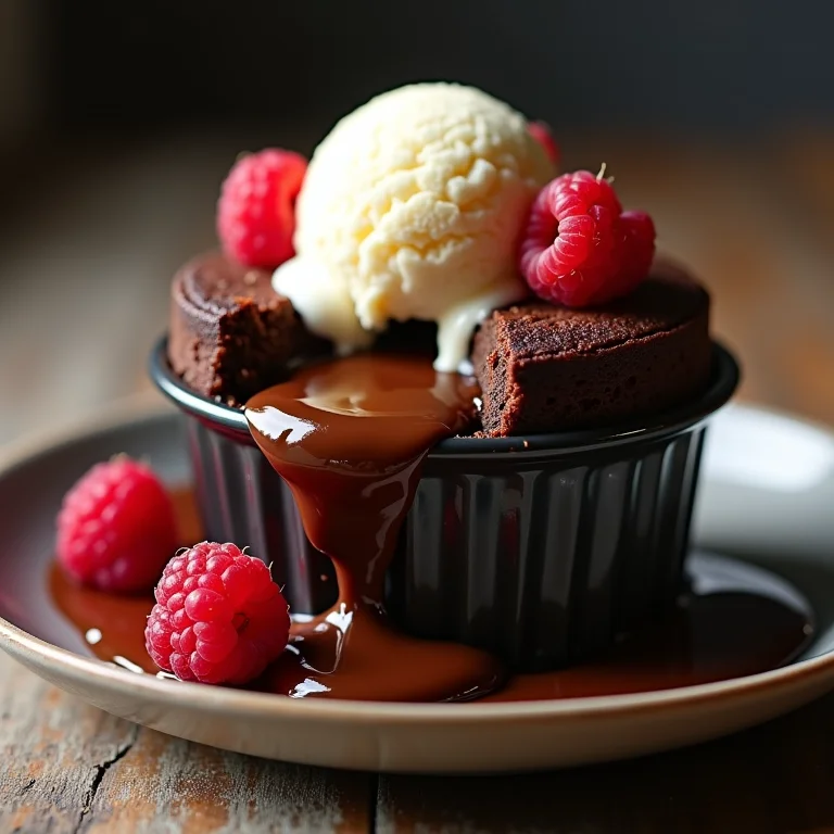 Petit gateau com chocolate derretido.