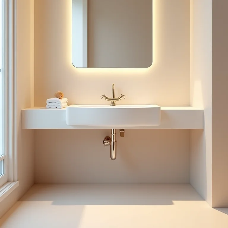 Pia acessível com espaço livre para joelhos e torneira com alavanca