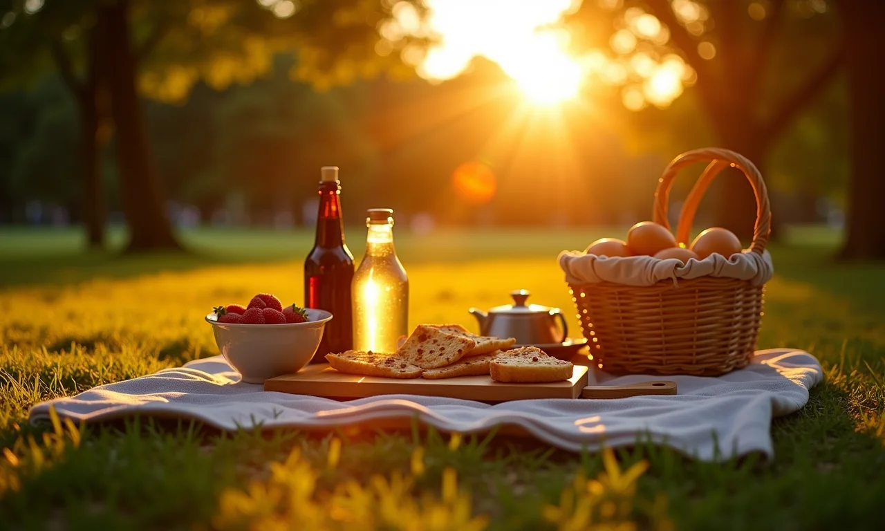 Piquenique ao pôr do sol.