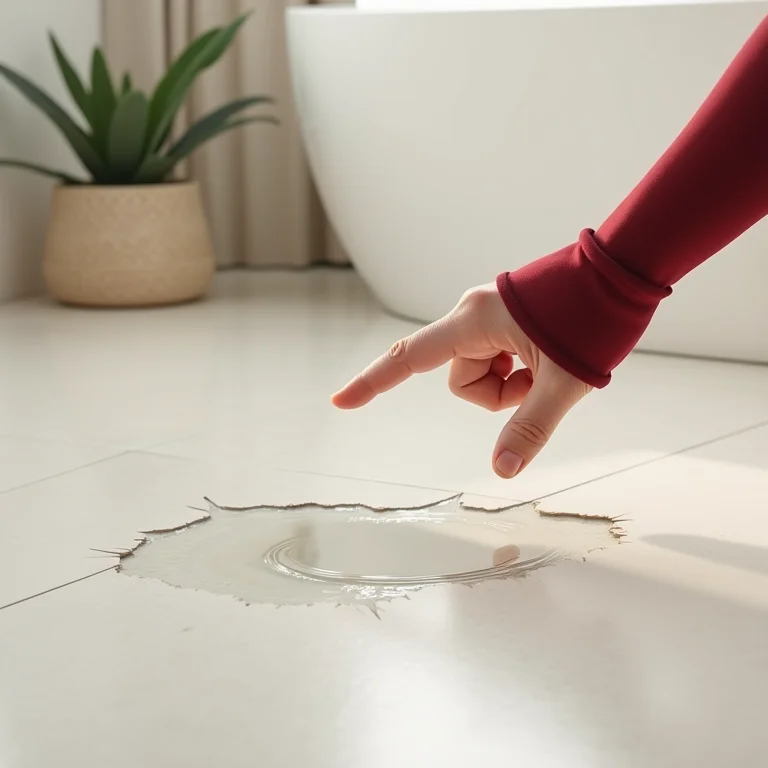 Piso de banheiro danificado pela umidade necessitando de reforma.