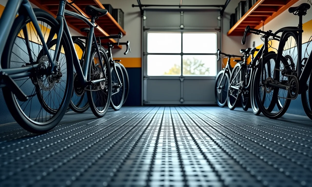 Piso de borracha em bicicletário.