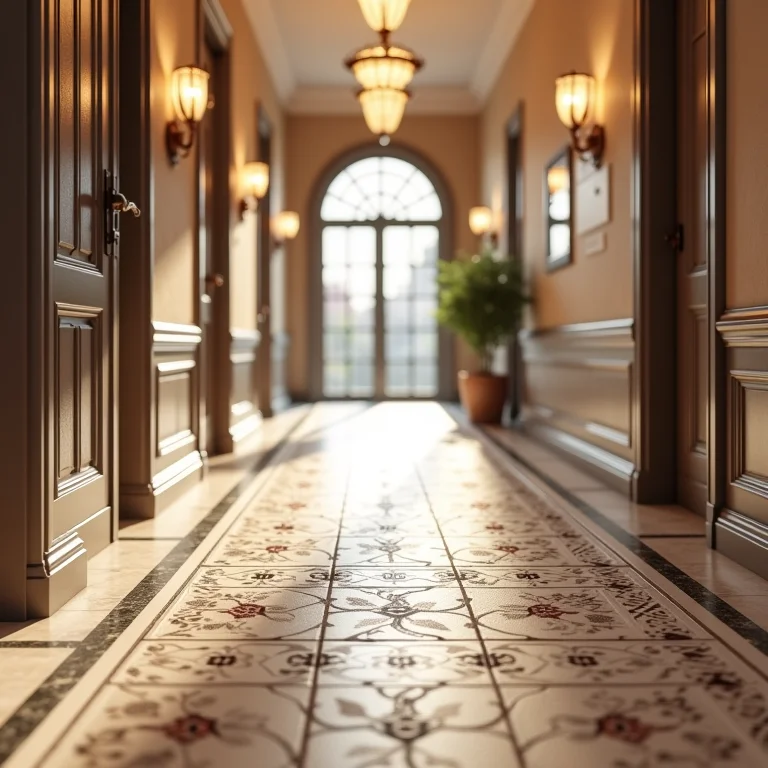 Piso de cerâmica clássico em hall de entrada com design atemporal