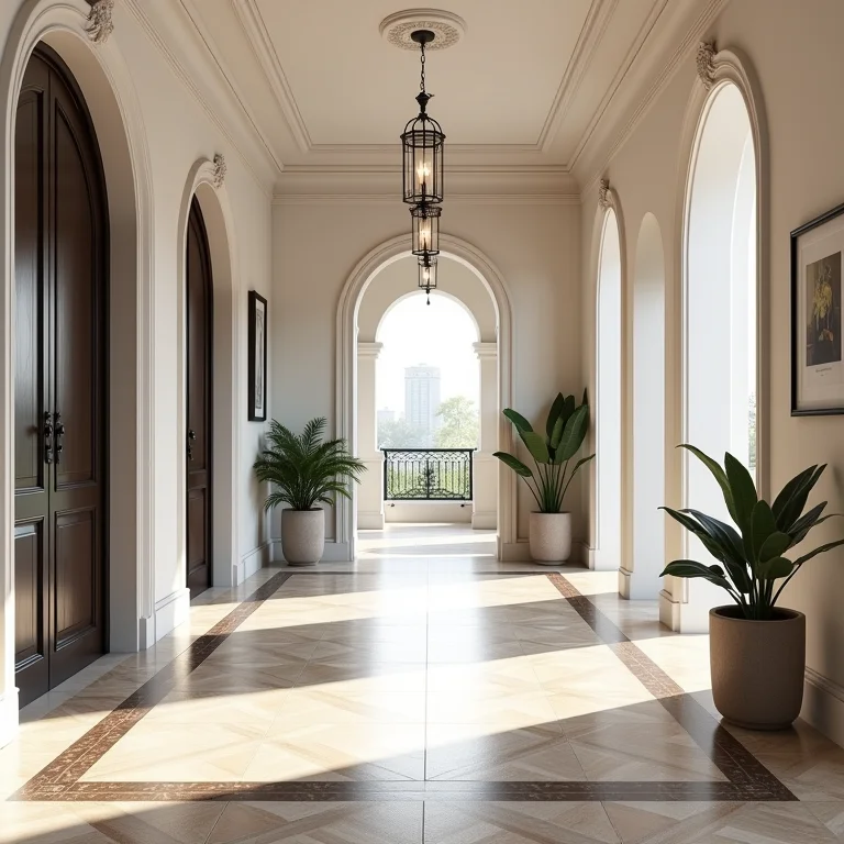 Piso de cerâmica clássico em hall de entrada