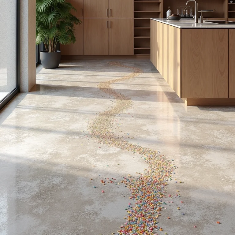 Piso de cimento polimérico com acabamento de granilite colorido