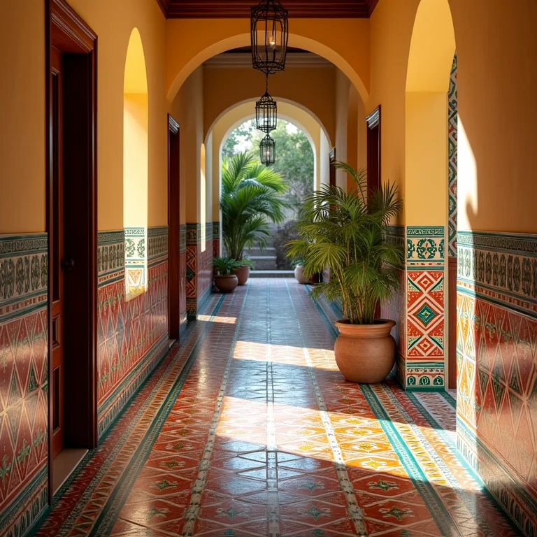 Piso de ladrilho hidráulico colorido em hall de entrada com charme vintage
