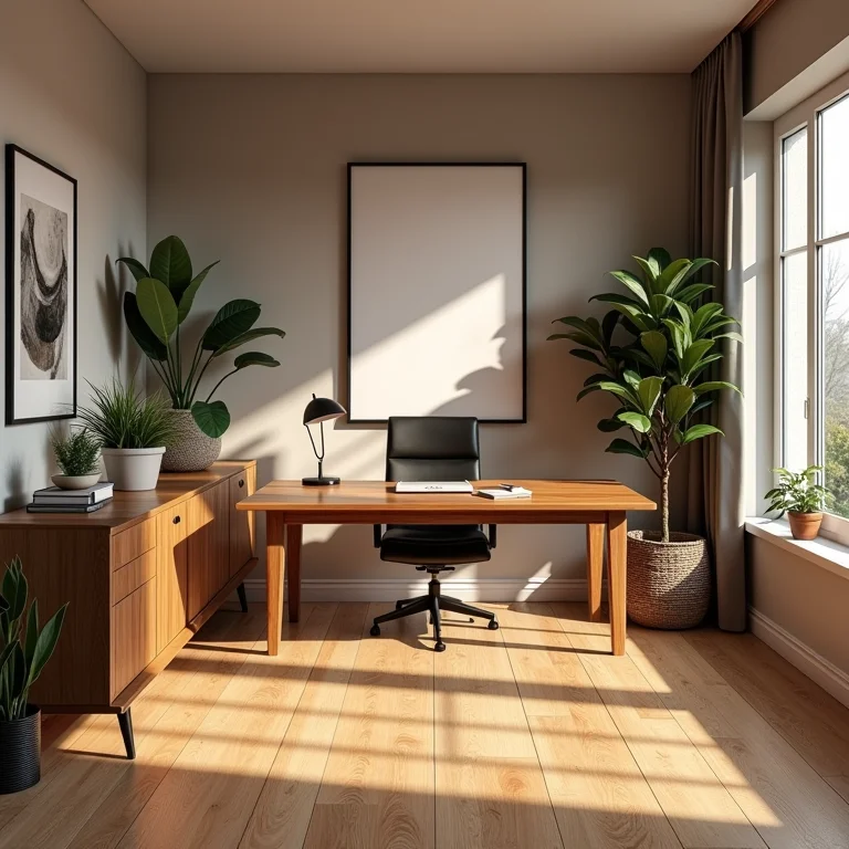 Piso de madeira aconchegante em home office