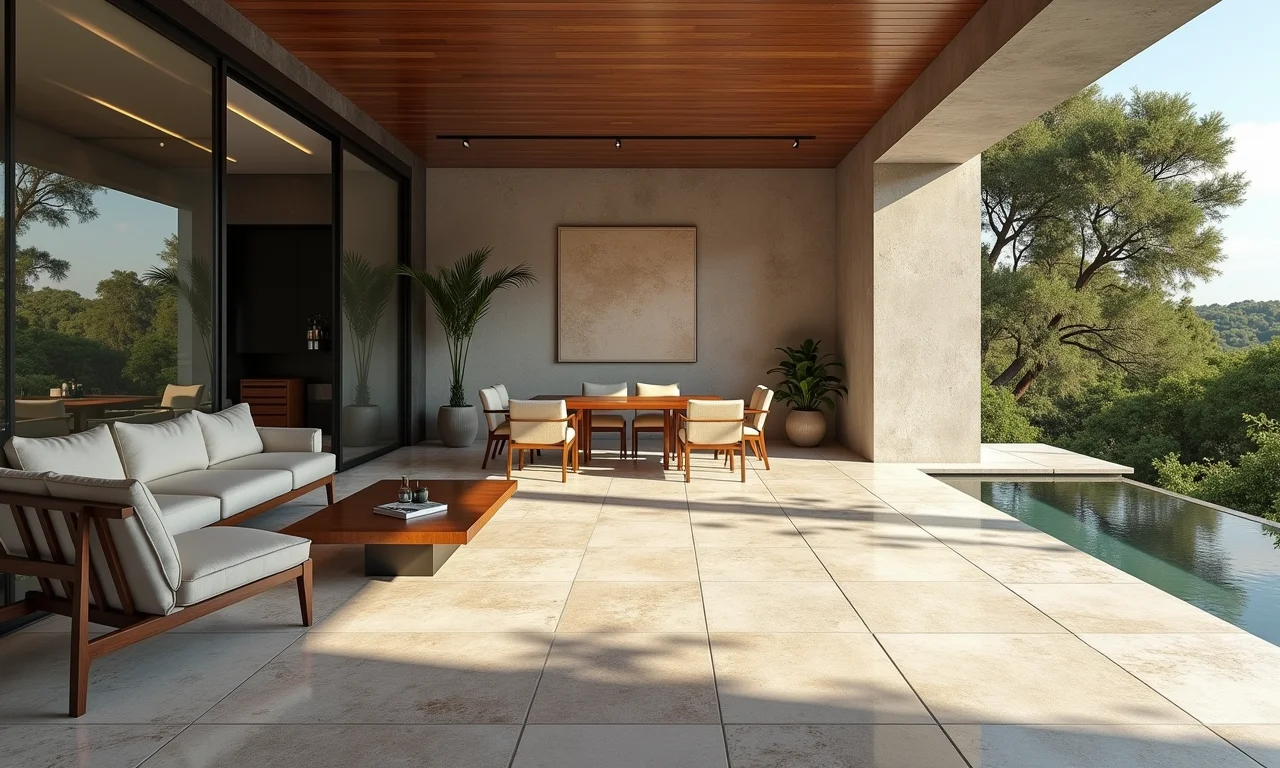 Piso de Pedra São Tomé em formatos variados em casa brasileira moderna.