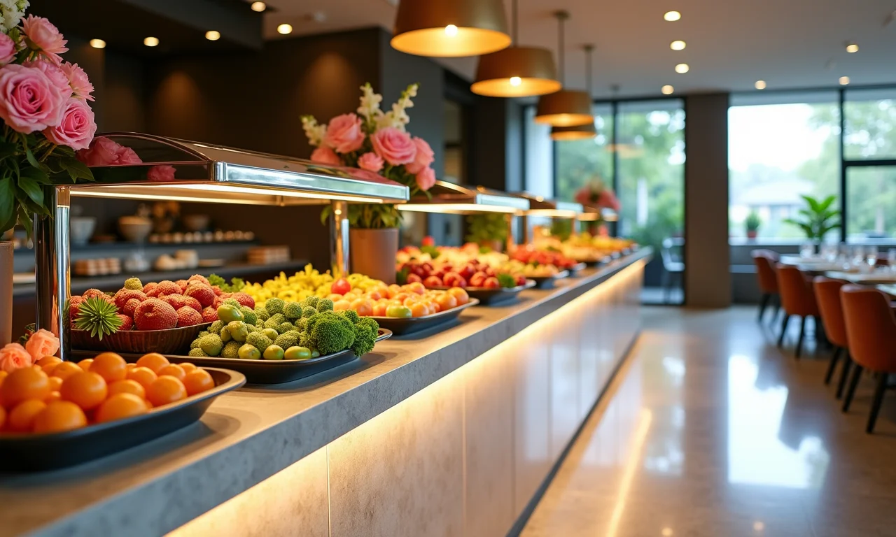 Piso Durafloor em um buffet comercial, elegância e durabilidade.