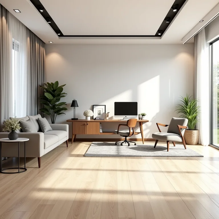 Piso flutuante prático em home office