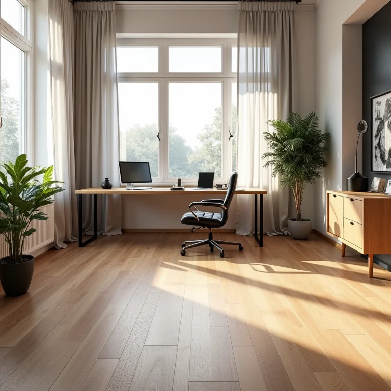 Piso laminado com ótimo custo-benefício em home office