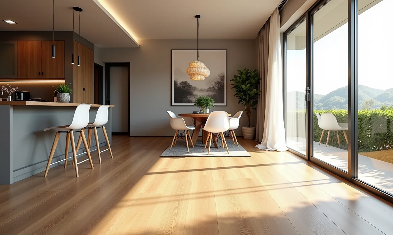 Piso laminado moderno em apartamento brasileiro.