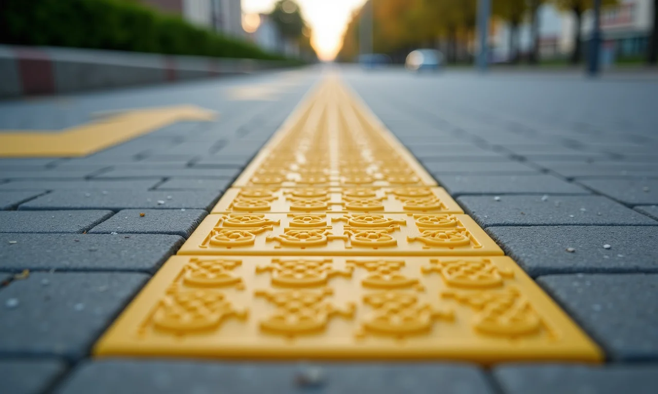 Piso tátil direcional e de alerta em rampa de acessibilidade.