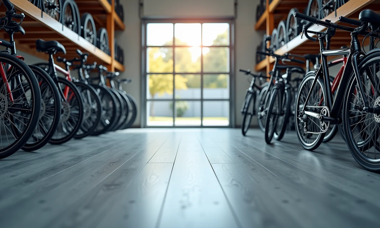 Piso vinílico em bicicletário.