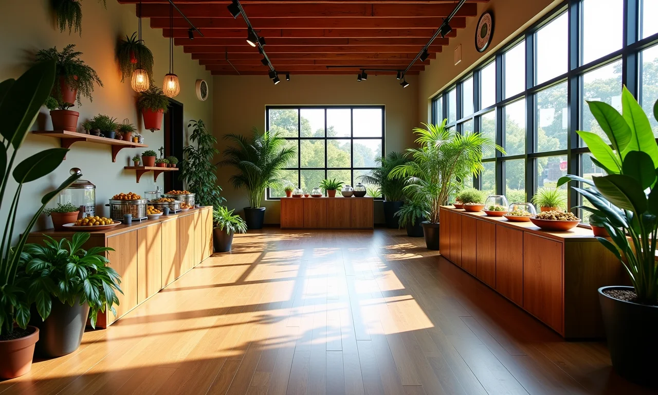 Piso vinílico em um buffet, ambiente acolhedor e versátil.