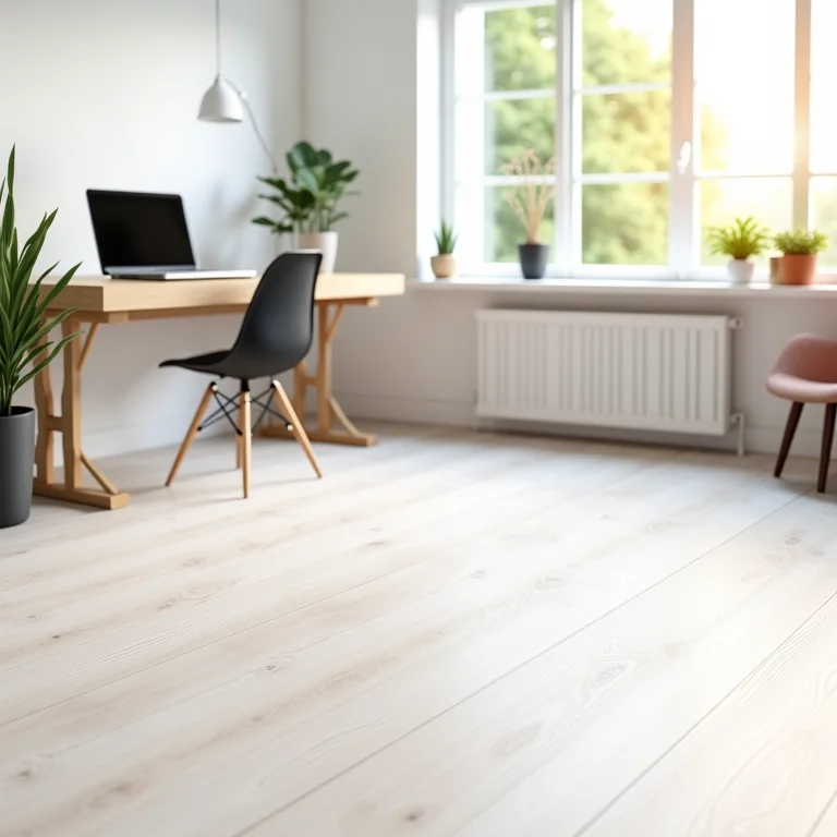 Piso vinílico instalado em um home office moderno.