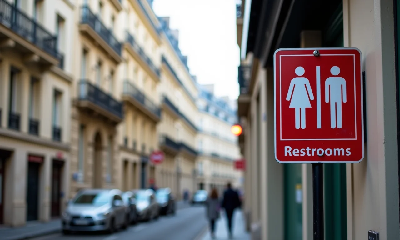 Placa indicando banheiro público em Paris.