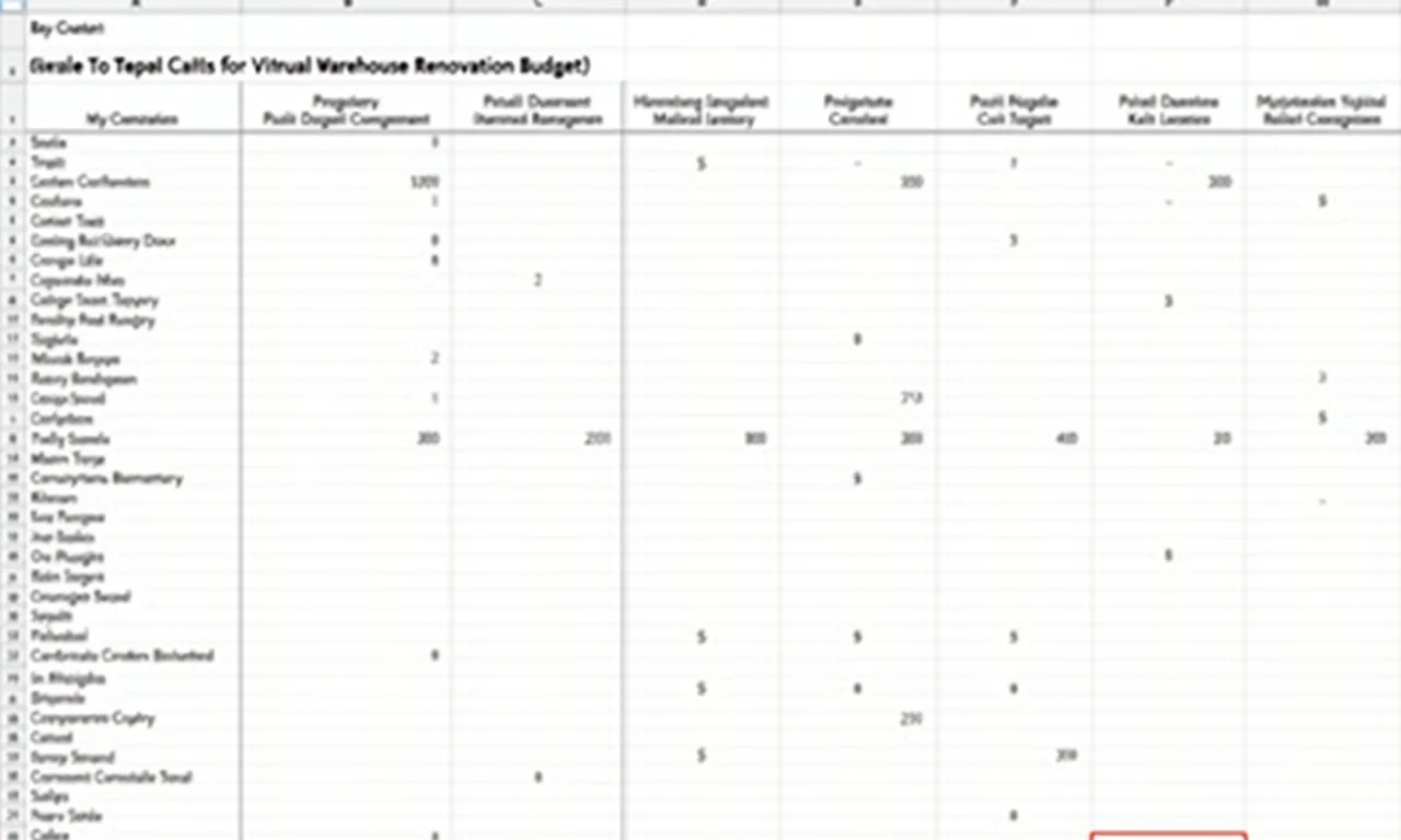 Planilha de orçamento para reforma de galpão.