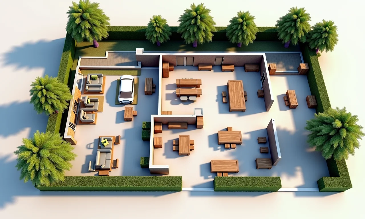 Planta baixa de galpão com áreas definidas.