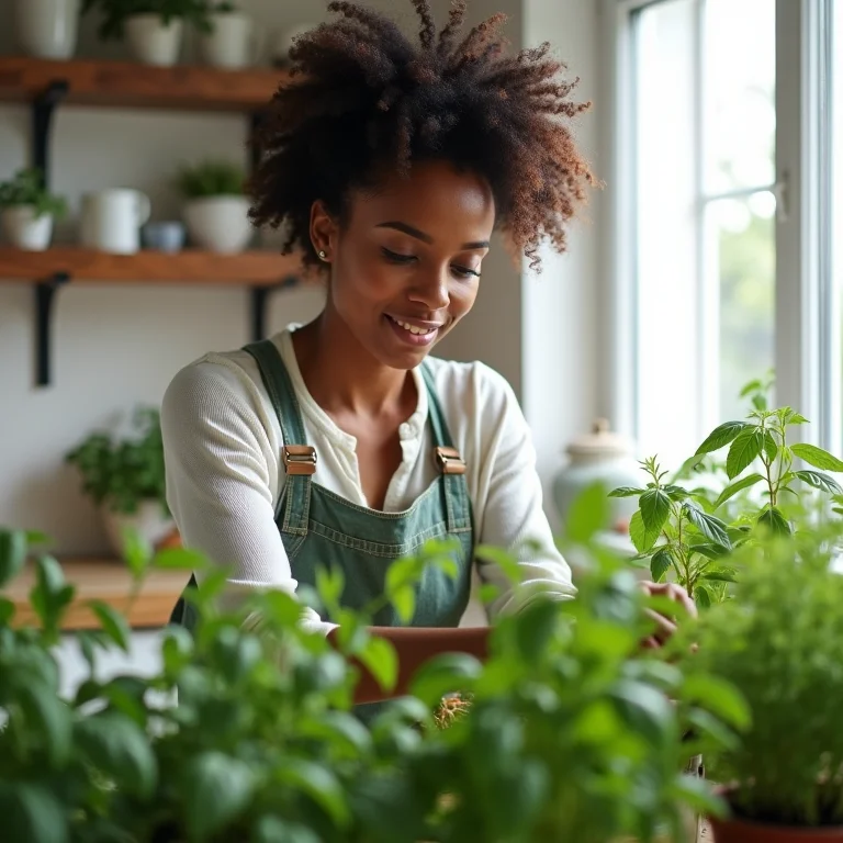 Plantas aromáticas em um jardim de inverno