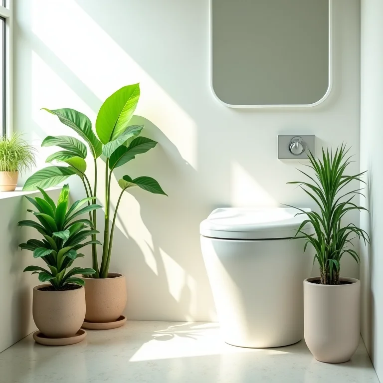 Plantas e elementos naturais em um lavabo pequeno