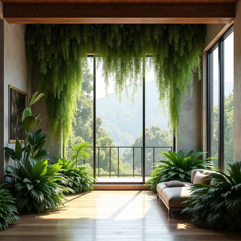 Plantas pendentes abraçando a viga.