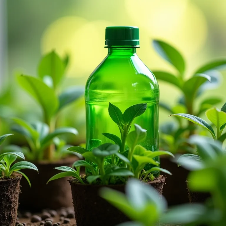 Plantas purificadoras de ar em vasos de garrafa PET.