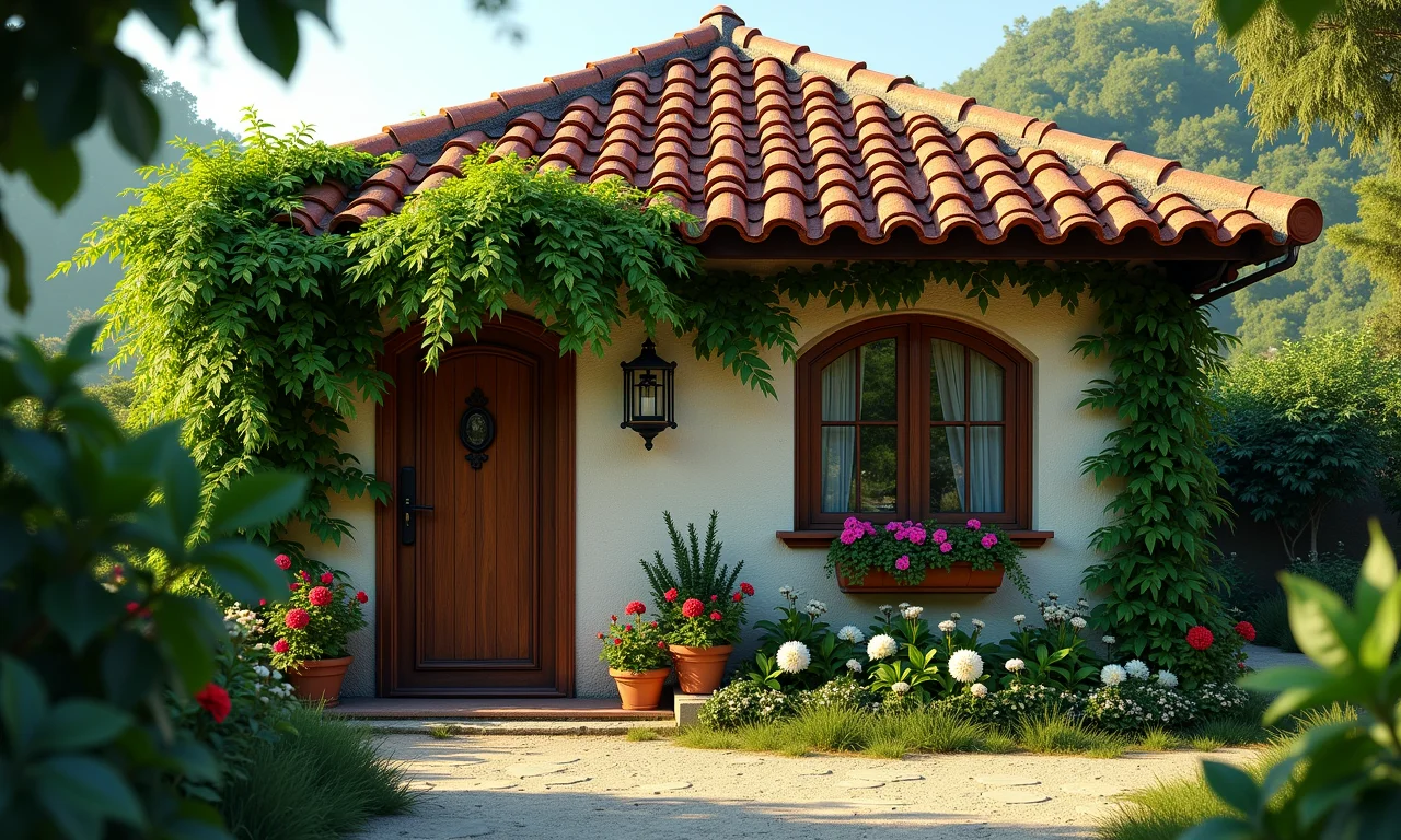 Plantas trepadeiras em fachada de casa térrea.