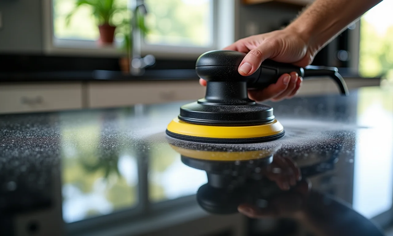 Polimento de bancada de granito preto São Gabriel.