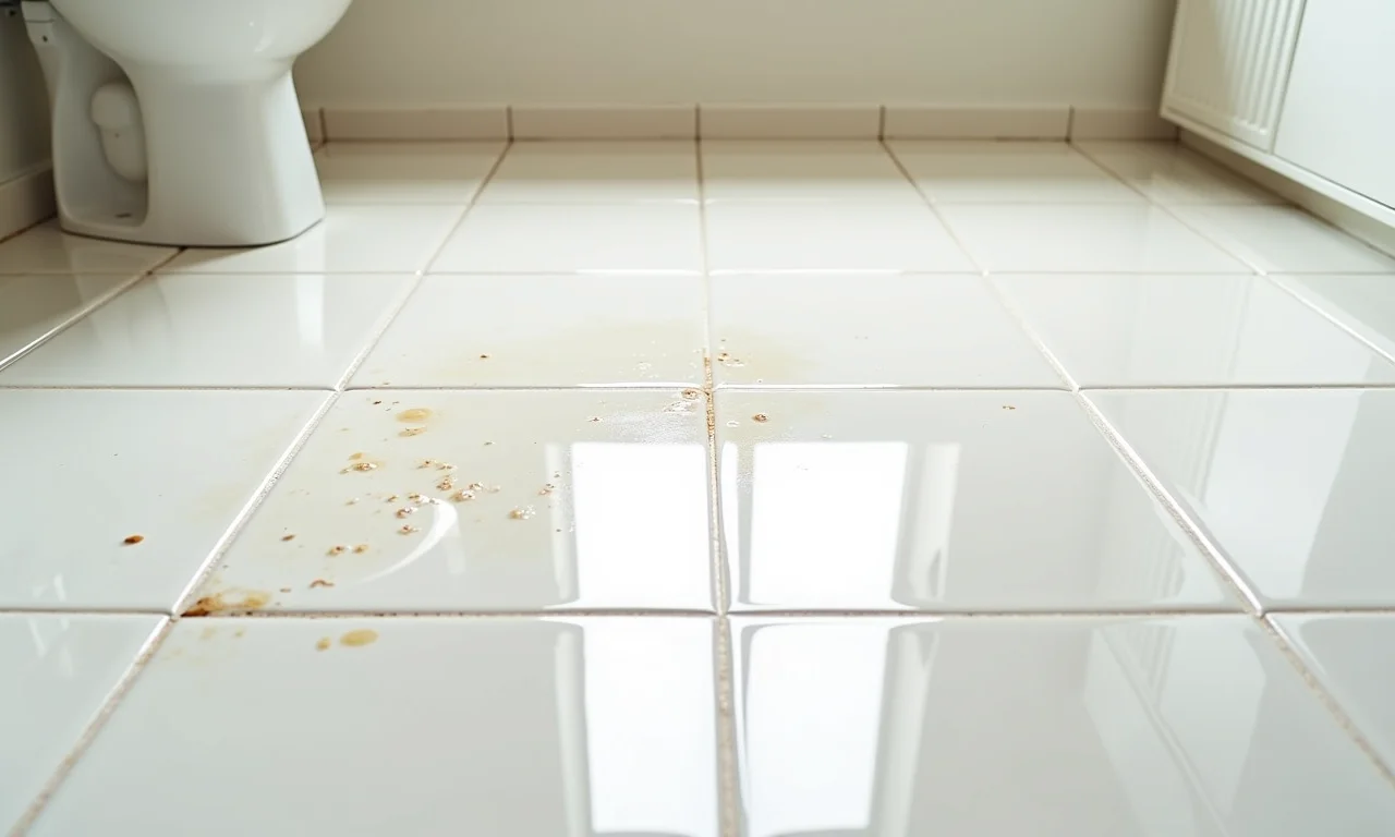 Porcelanato polido com riscos e manchas.