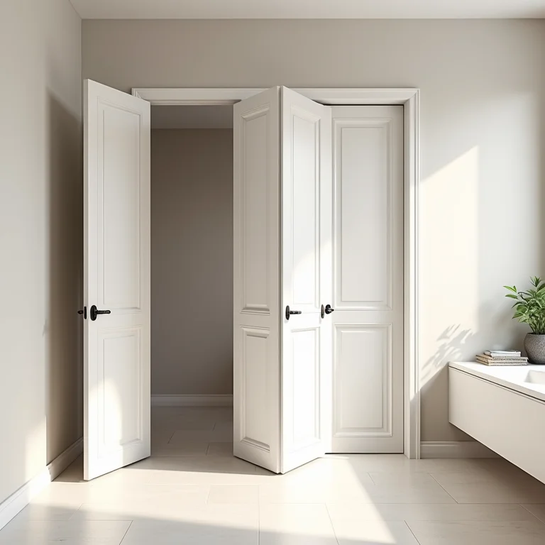 Porta sanfonada de PVC otimizando espaço em banheiro